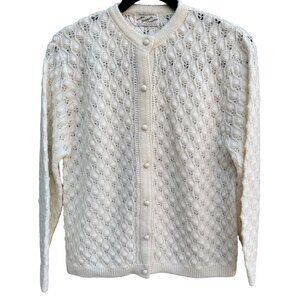 Boepple Vintage 60s Cottage Grandmacore Mod Pointelle Knit Cardigan Sweater L